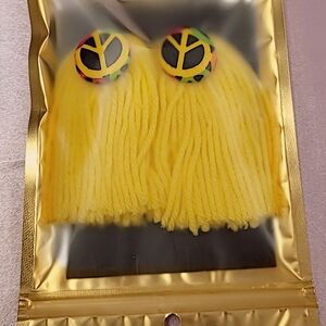 Yellow Fringe Earrings with Peace Sign